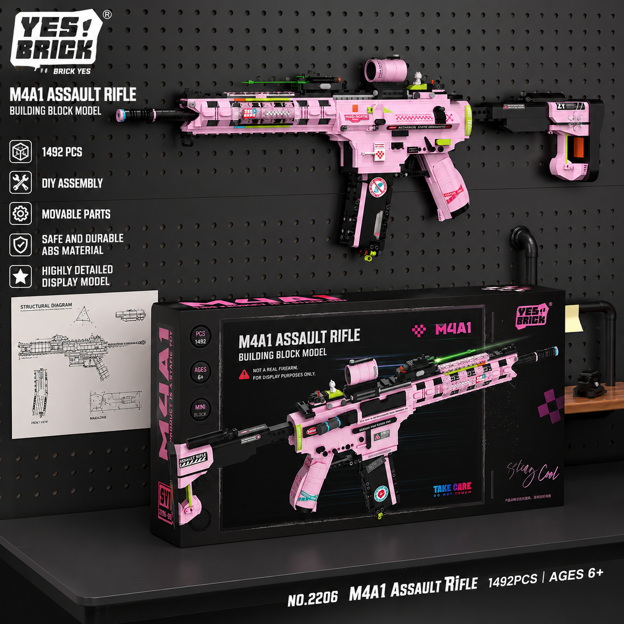 M4A1 Building Block Model – Cherry Blossom Edition (1492 PCS)